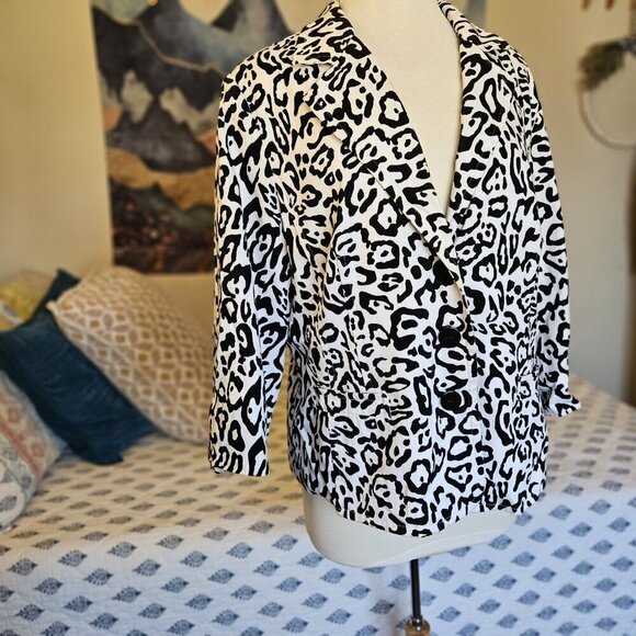 Linea Animal Print Cotton Blazer XL – 3/4 Sleeve Button Front Jacket Safari Chic - Picture 3 of 16